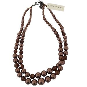 NWOT Double Brown Beaded Choker Necklace Stephan & Co